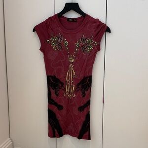 Christian Audigier Burgundy Graphic Embellished tee